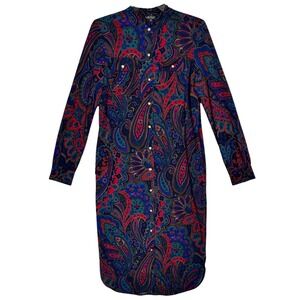 LRL Ralph Lauren Paisley Jersey Midi Shirt Dress Size S Button Front Equestrian